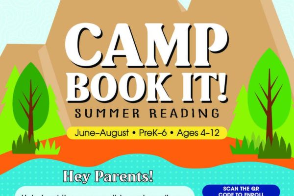 Students in PK-6th grade can earn one pan pizza a month during June through August for meeting reading goals.  Enroll in Camp Book It!
